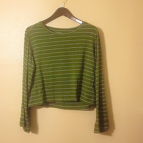 Anthropologie Green Striped Long Sleeve Top - Picture 4 of 5